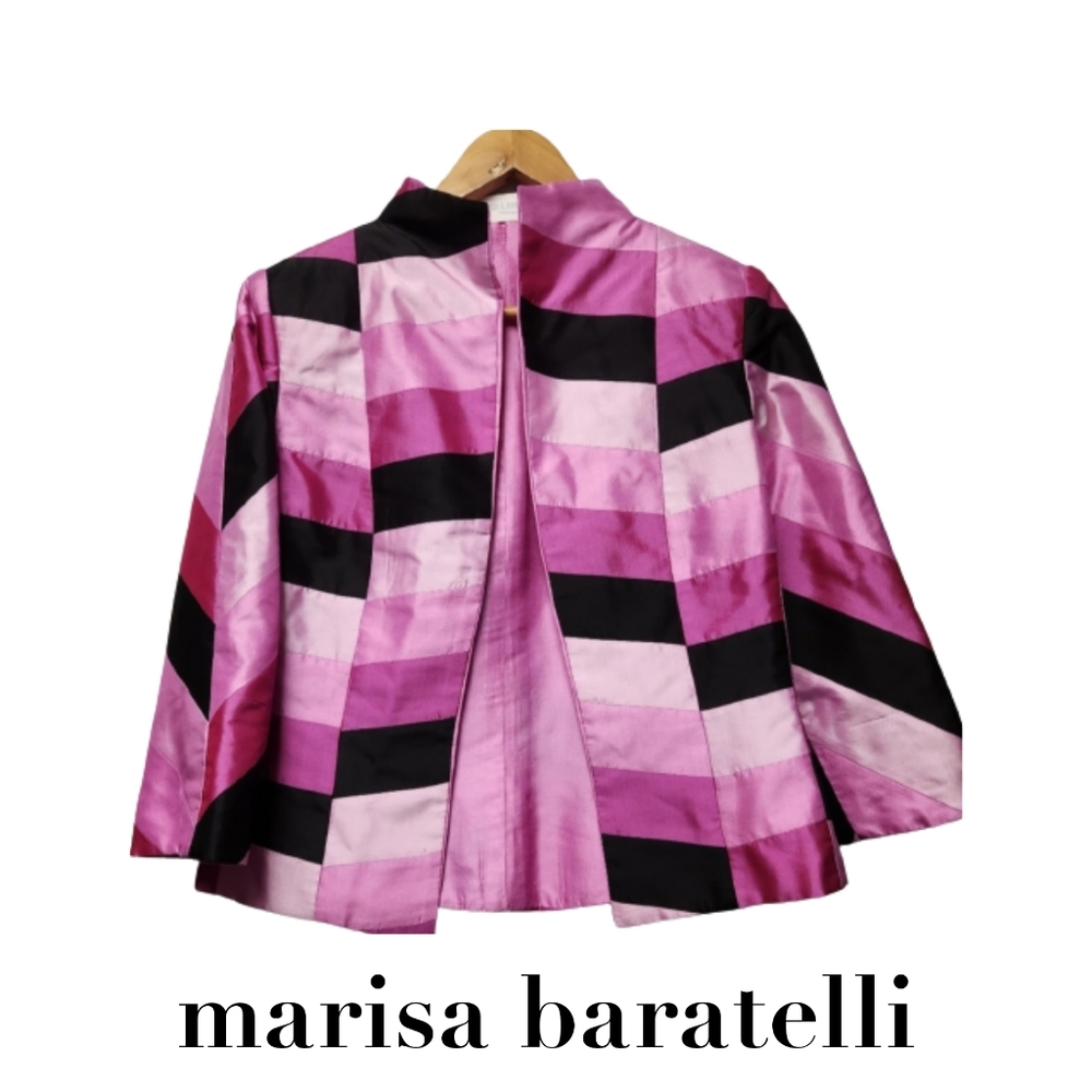 NWOT Marisa Baratelli 100% Thai Silk Jacket Pink Size 6 Stripes